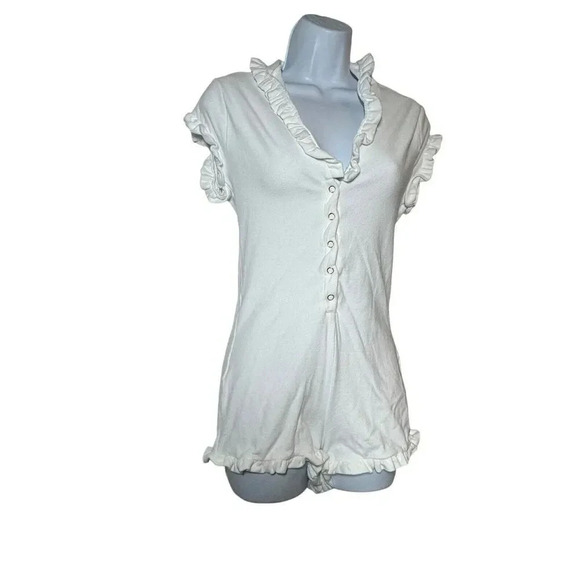 Beach Bunny size small white  terry  Romper swimsuit coverup jumpsuit snap front - Picture 1 of 7